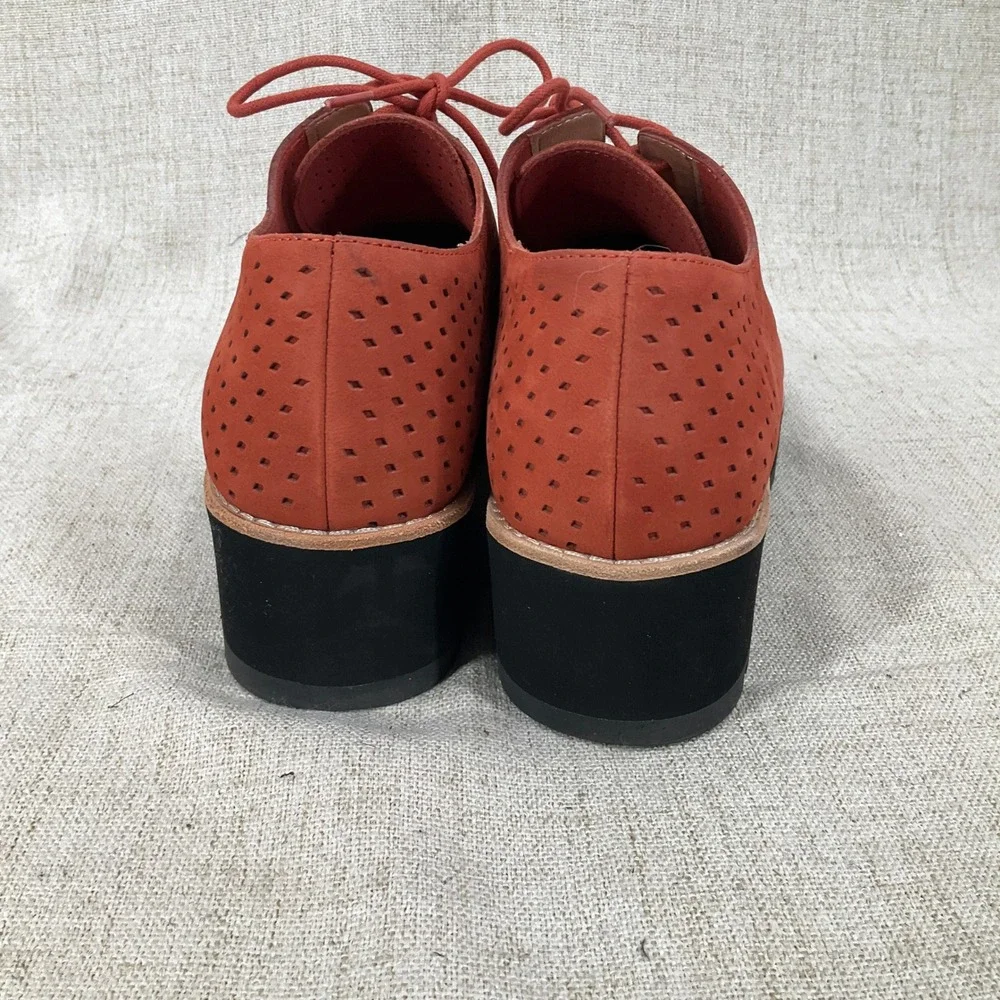Eileen Fisher Platform Oxford Women 8 Orange Perforated Suede Flatform Classic